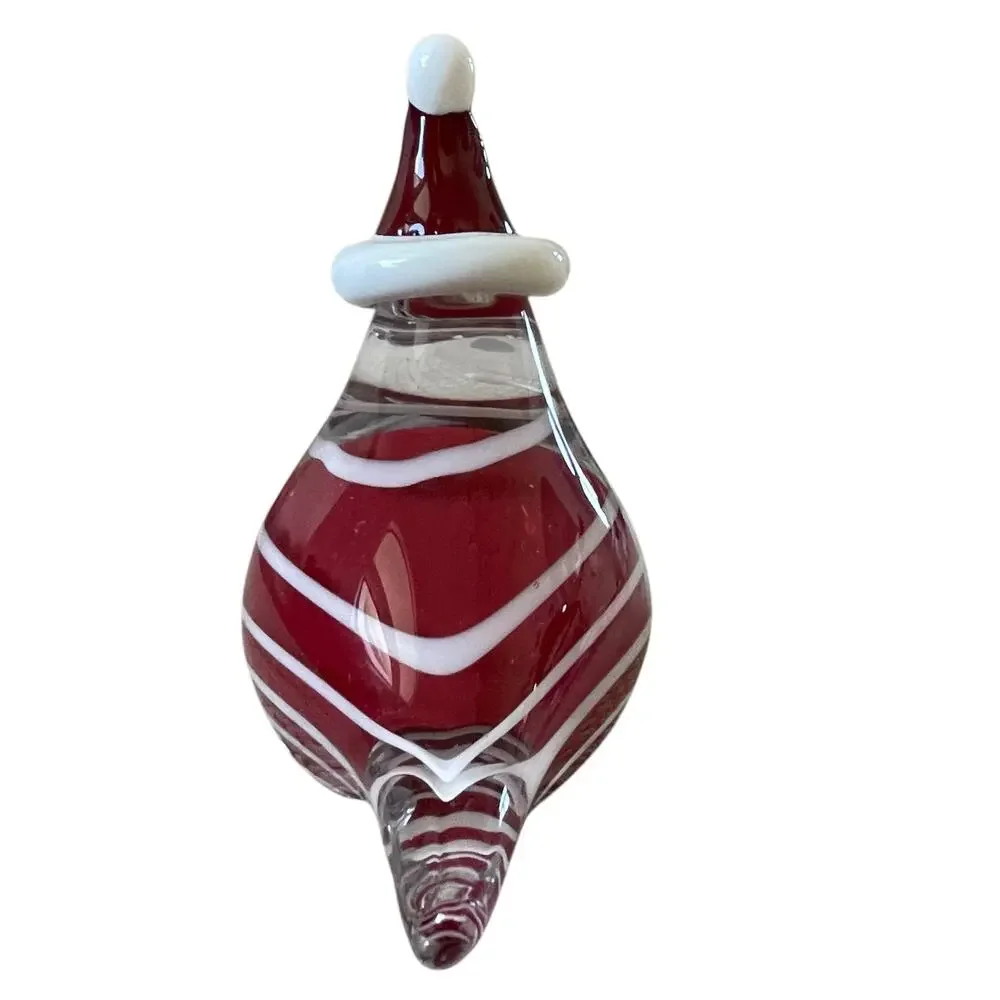 Hand Blown Art Glass CHRISTMAS CARDINAL 7in Red & White Candy Cane Swirl New